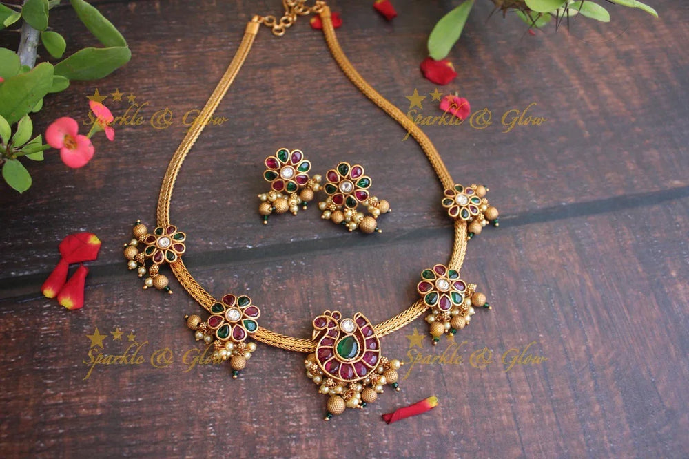 Statement Real Kemp peacock choker or short necklace - Pink Pink Beads - Sparkle and Glow