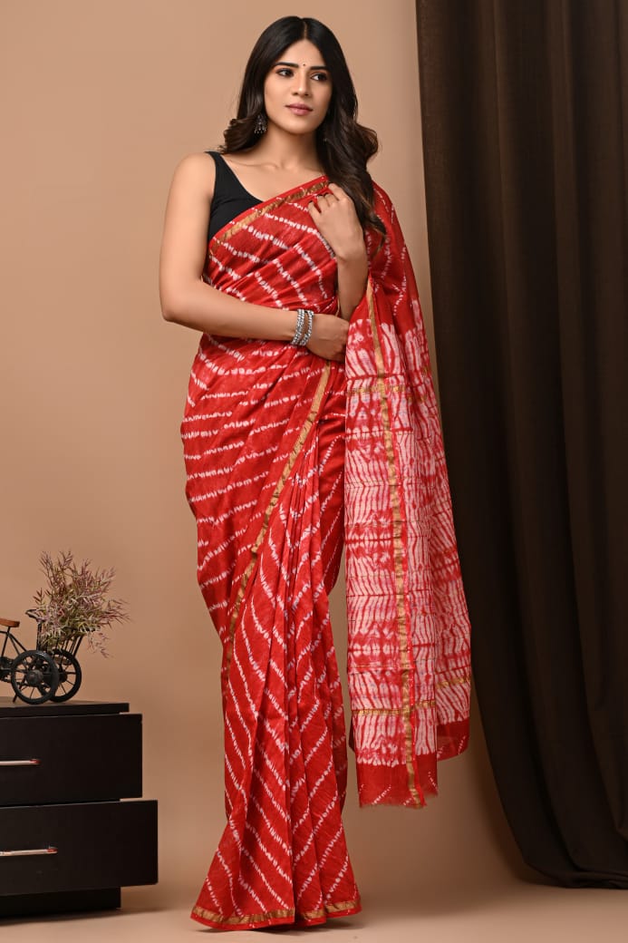 Elegant Hand block printed chanderi silk Saree