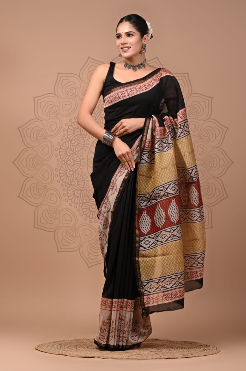 Elegant Hand block printed chanderi silk Saree