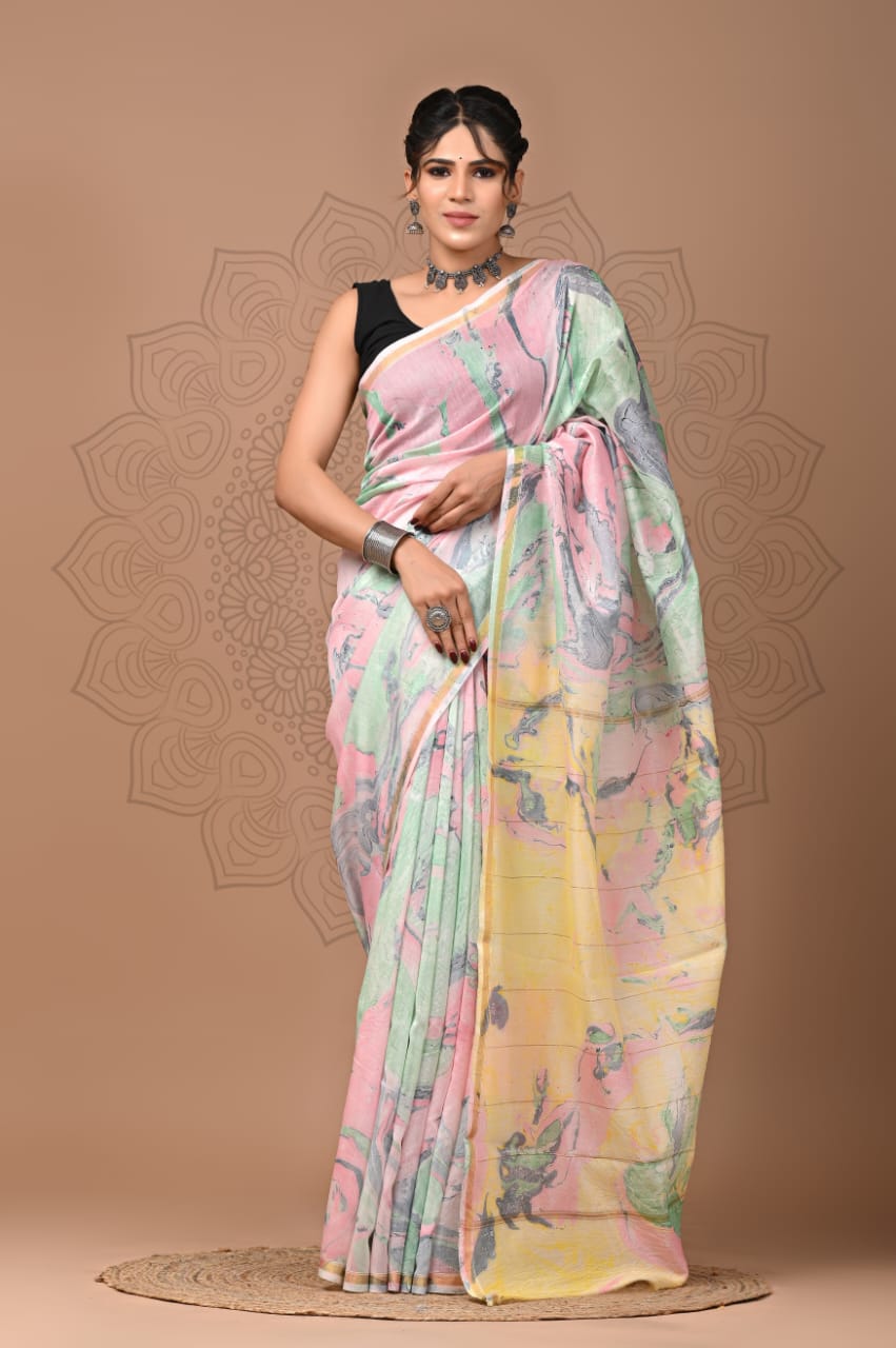 Elegant Hand block printed chanderi silk Saree