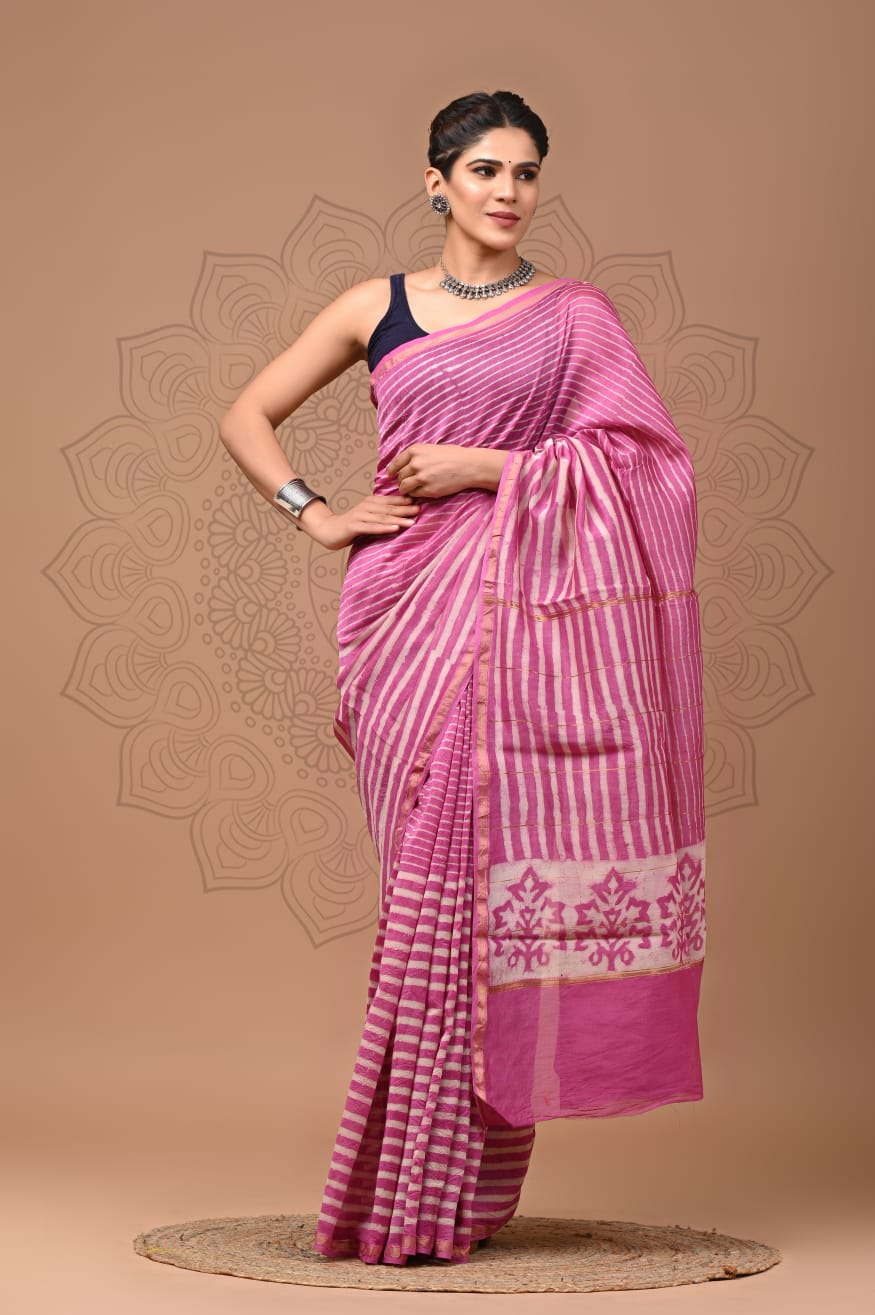 Elegant Hand block printed chanderi silk Saree