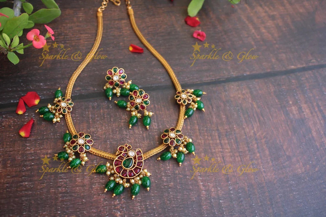 Statement Real Kemp peacock choker or short necklace - Pink Pink Beads - Sparkle and Glow