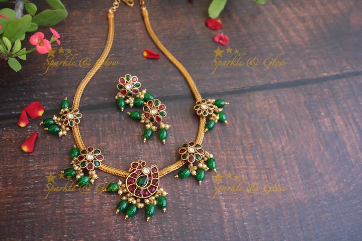 Statement Real Kemp peacock choker or short necklace - Pink Pink Beads - Sparkle and Glow