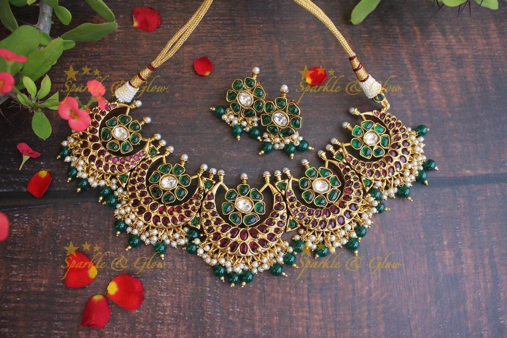 Statement half moon gutta pusalu necklace made with kemp stones - Kemp - Sparkle and Glow