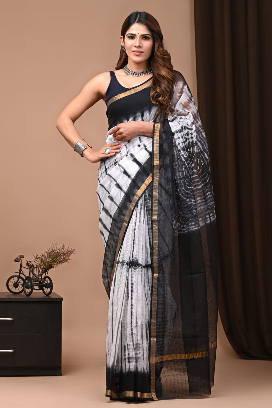 Elegant Handblock Kota Doria Saree for Festive Events