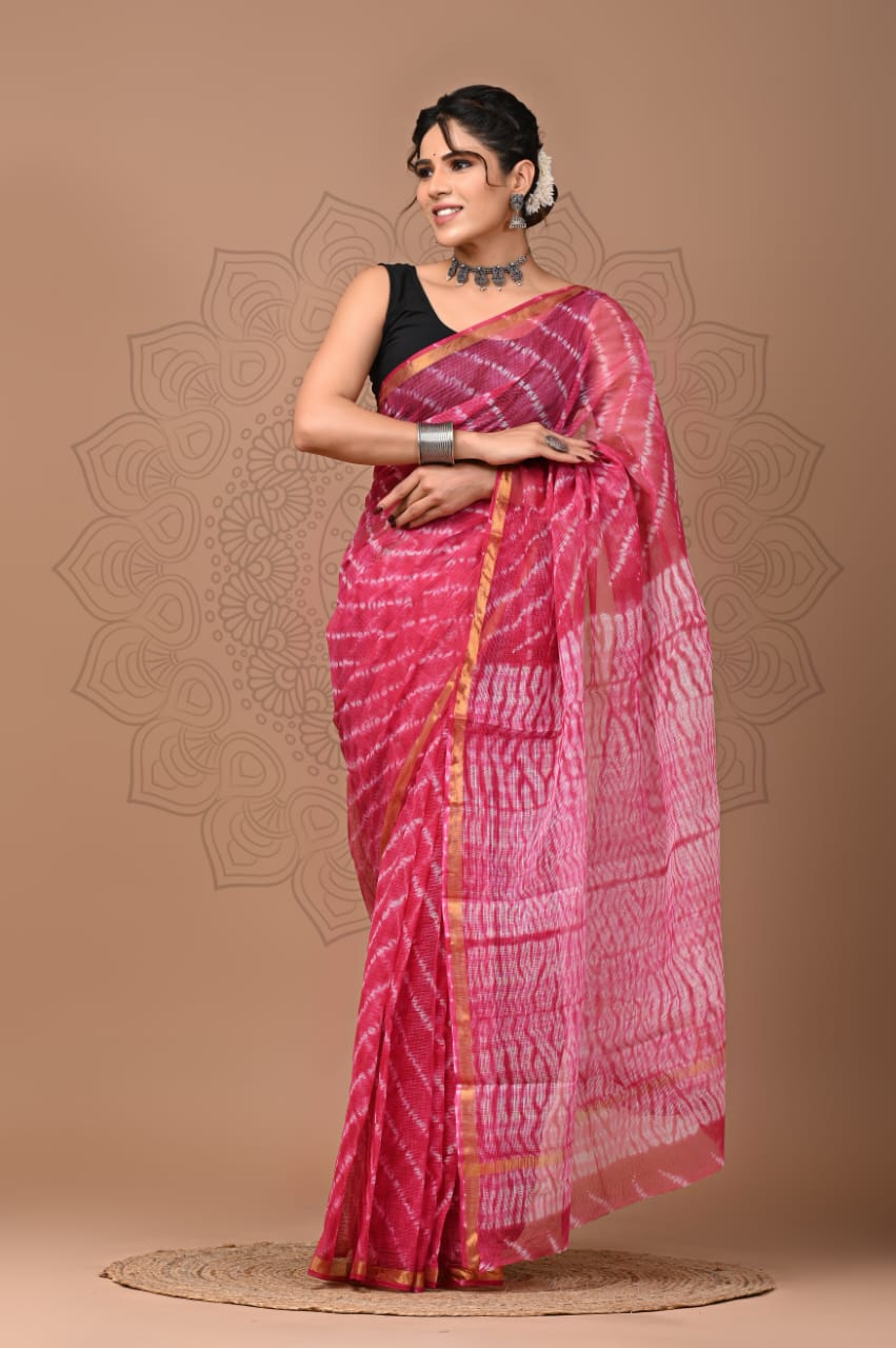 Elegant Handblock Kota Doria Saree for Festive Events