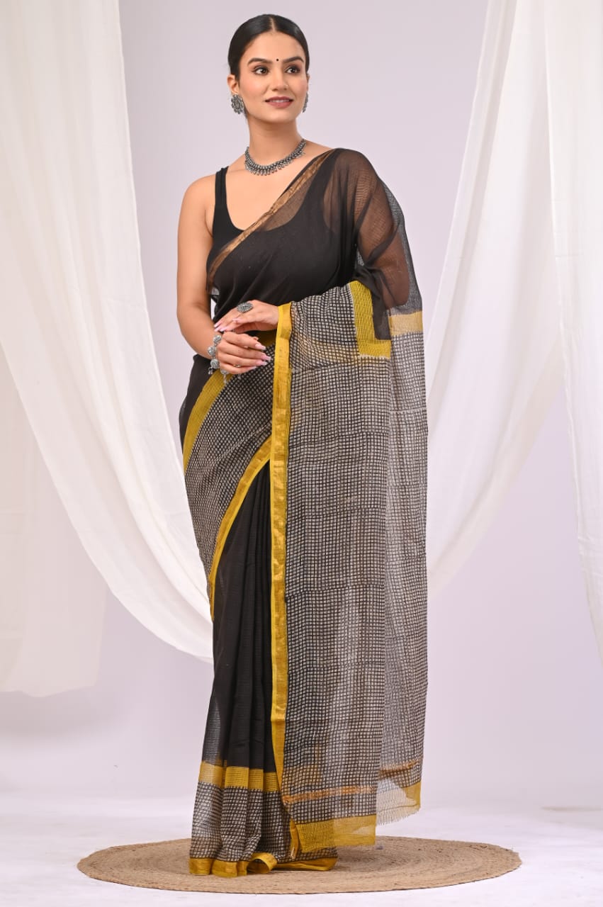 Elegant Handblock Kota Doria Saree for Festive Events