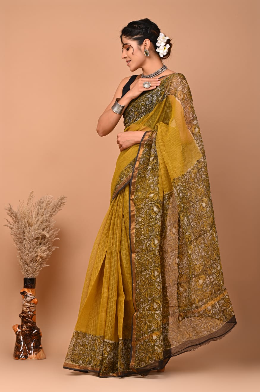 Elegant Handblock Kota Doria Saree for Festive Events