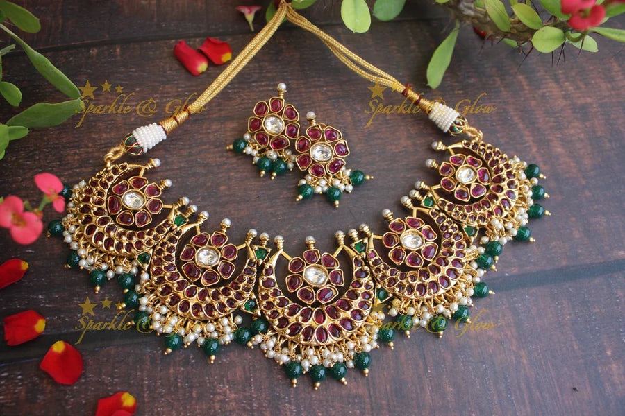 Statement half moon gutta pusalu necklace made with kemp stones - Kemp - Sparkle and Glow