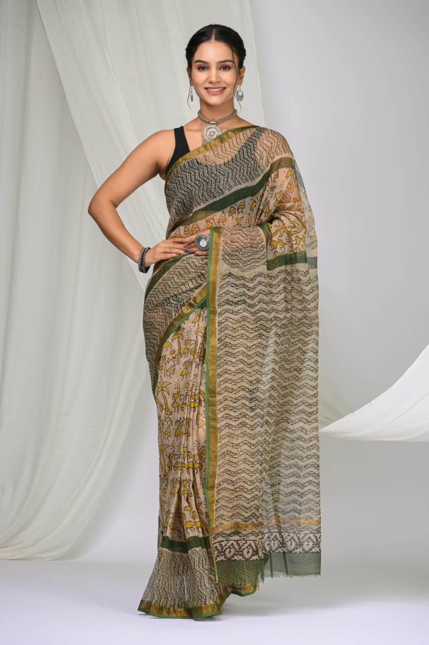 Elegant Handblock Kota Doria Saree for Festive Events