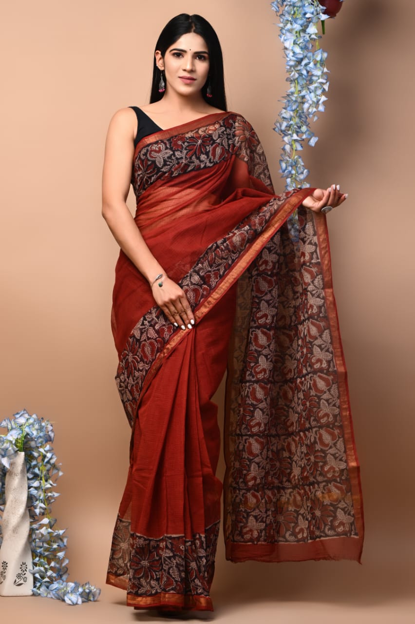 Elegant Handblock Kota Doria Saree for Festive Events