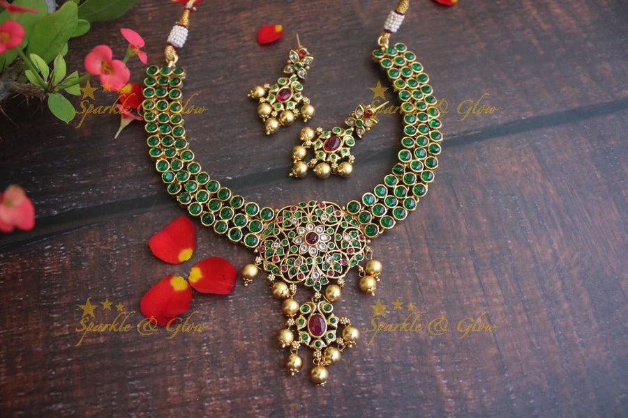 Beautiful kemp stones non idol necklace - Green - Sparkle and Glow