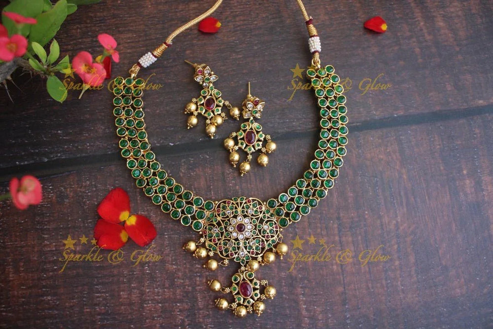 Beautiful kemp stones non idol necklace - Green - Sparkle and Glow