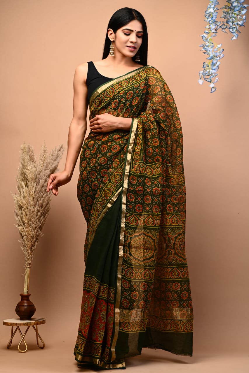 Elegant Handblock Kota Doria Saree for Festive Events