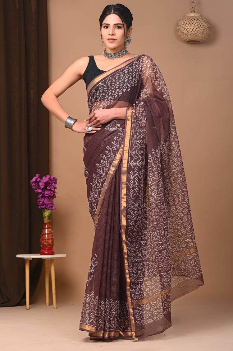 Elegant Handblock Kota Doria Saree for Festive Events
