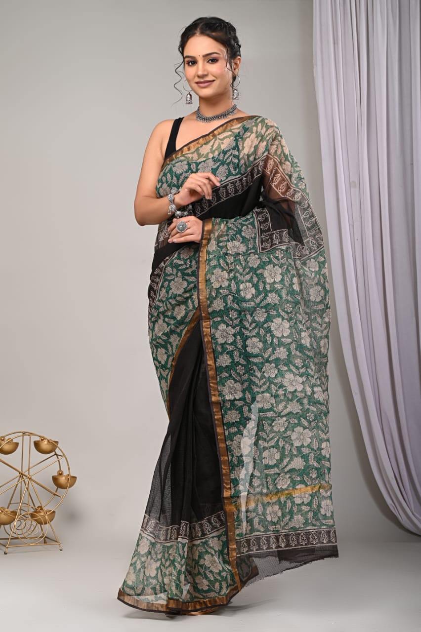 Elegant Handblock Kota Doria Saree for Festive Events