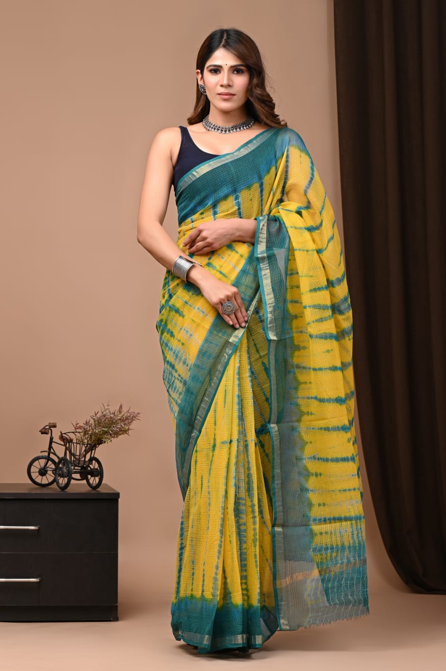 Elegant Handblock Kota Doria Saree for Festive Events