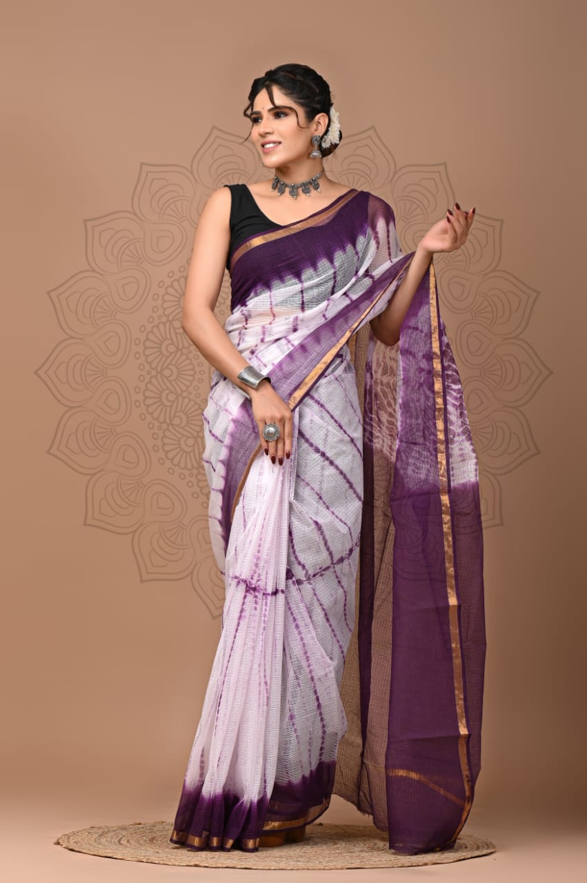 Elegant Handblock Kota Doria Saree for Festive Events