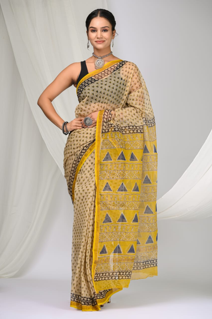 Elegant Handblock Kota Doria Saree for Festive Events