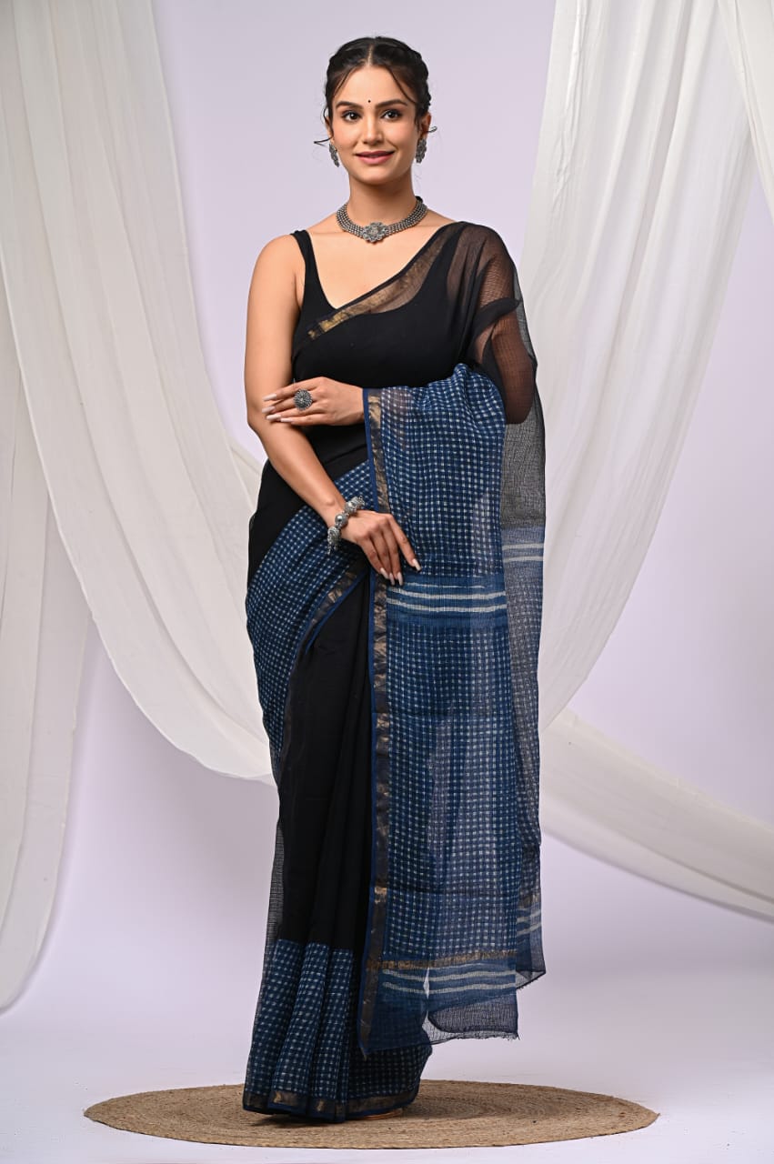 Elegant Handblock Kota Doria Saree for Festive Events