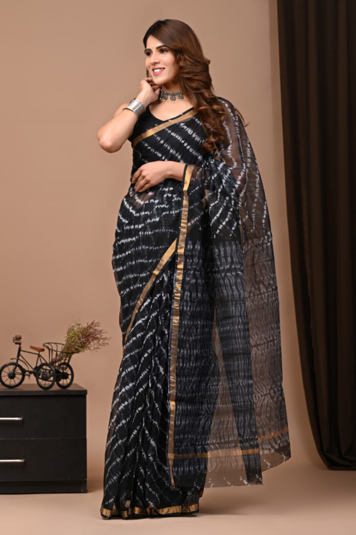 Elegant Handblock Kota Doria Saree for Festive Events