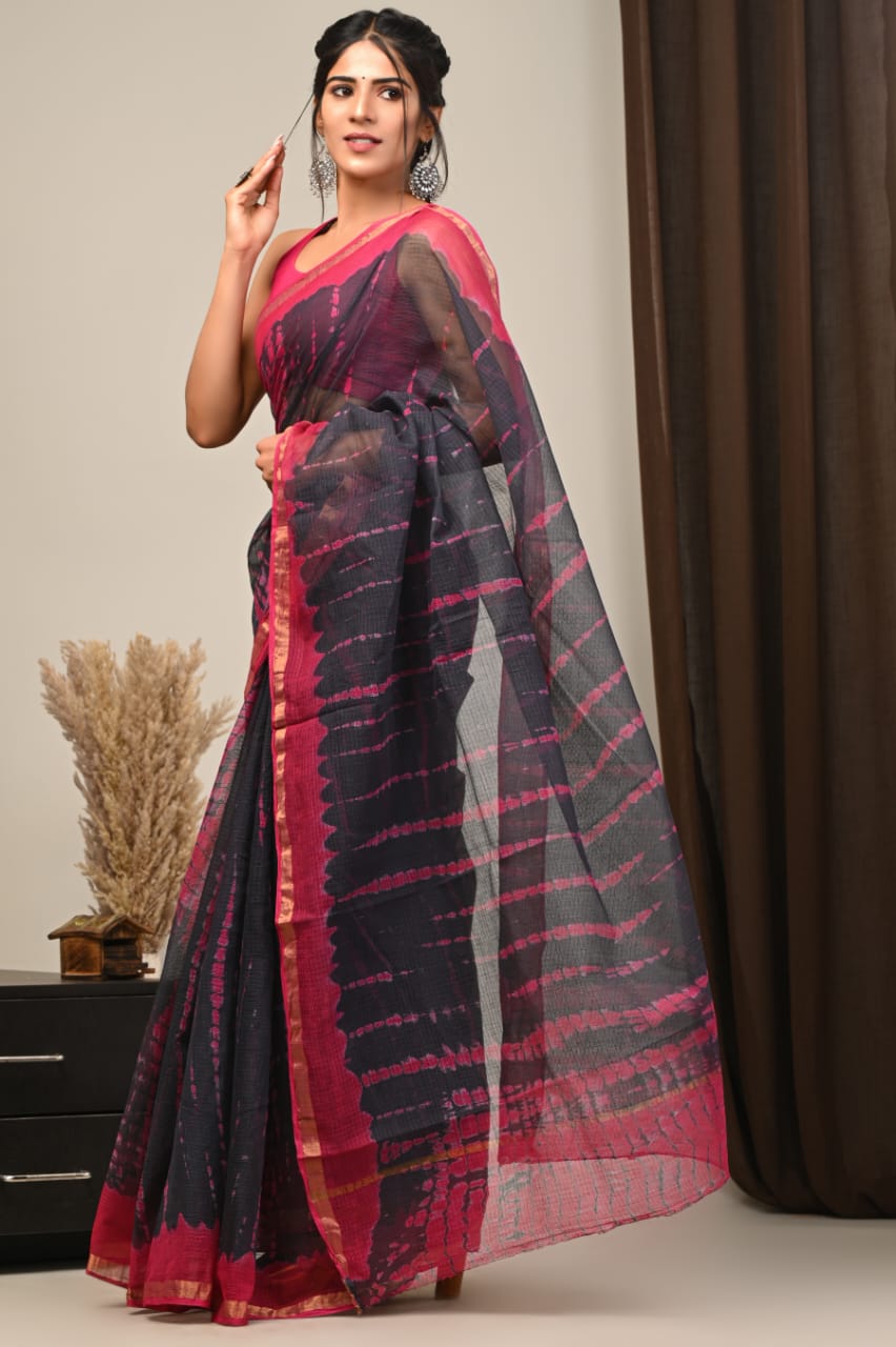 Elegant Handblock Kota Doria Saree for Festive Events