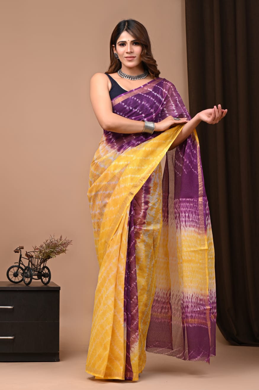 Elegant Handblock Kota Doria Saree for Festive Events