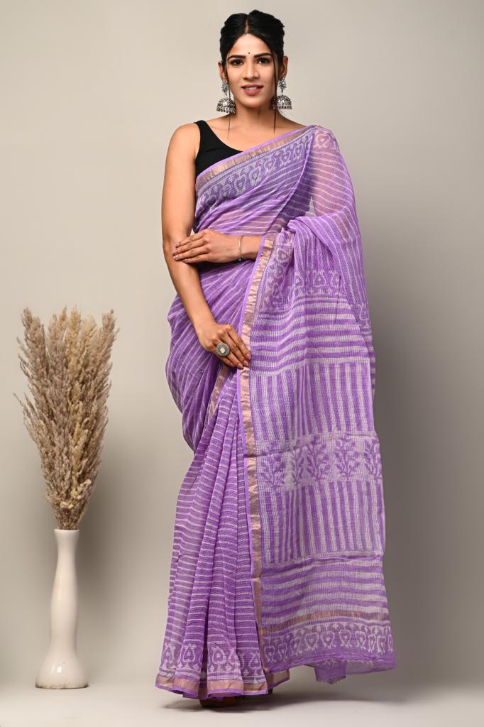 Elegant Handblock Kota Doria Saree for Festive Events