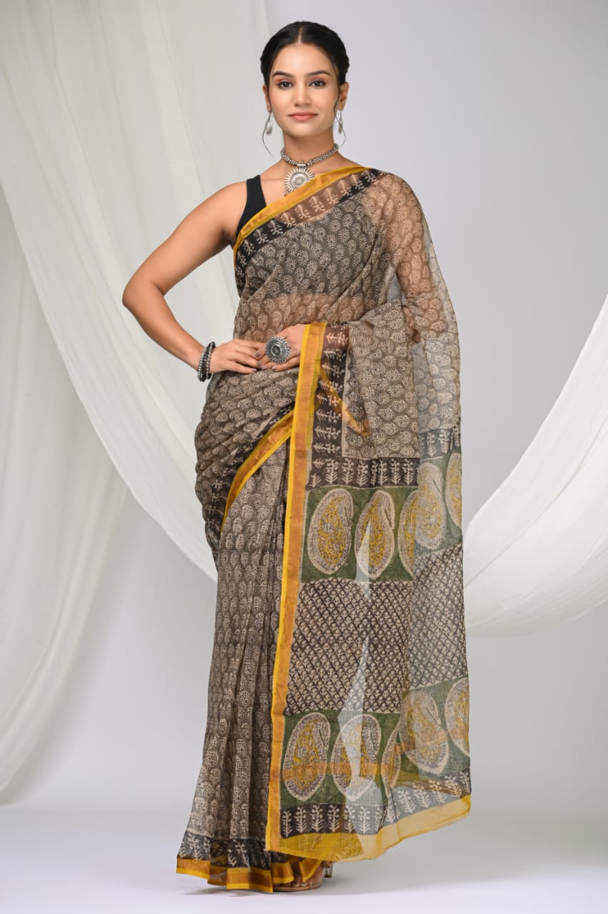 Elegant Handblock Kota Doria Saree for Festive Events