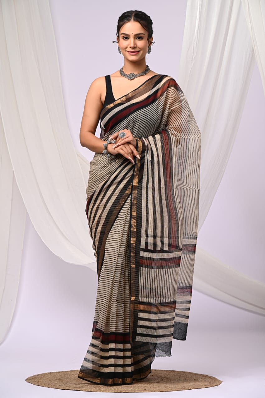 Elegant Handblock Kota Doria Saree for Festive Events