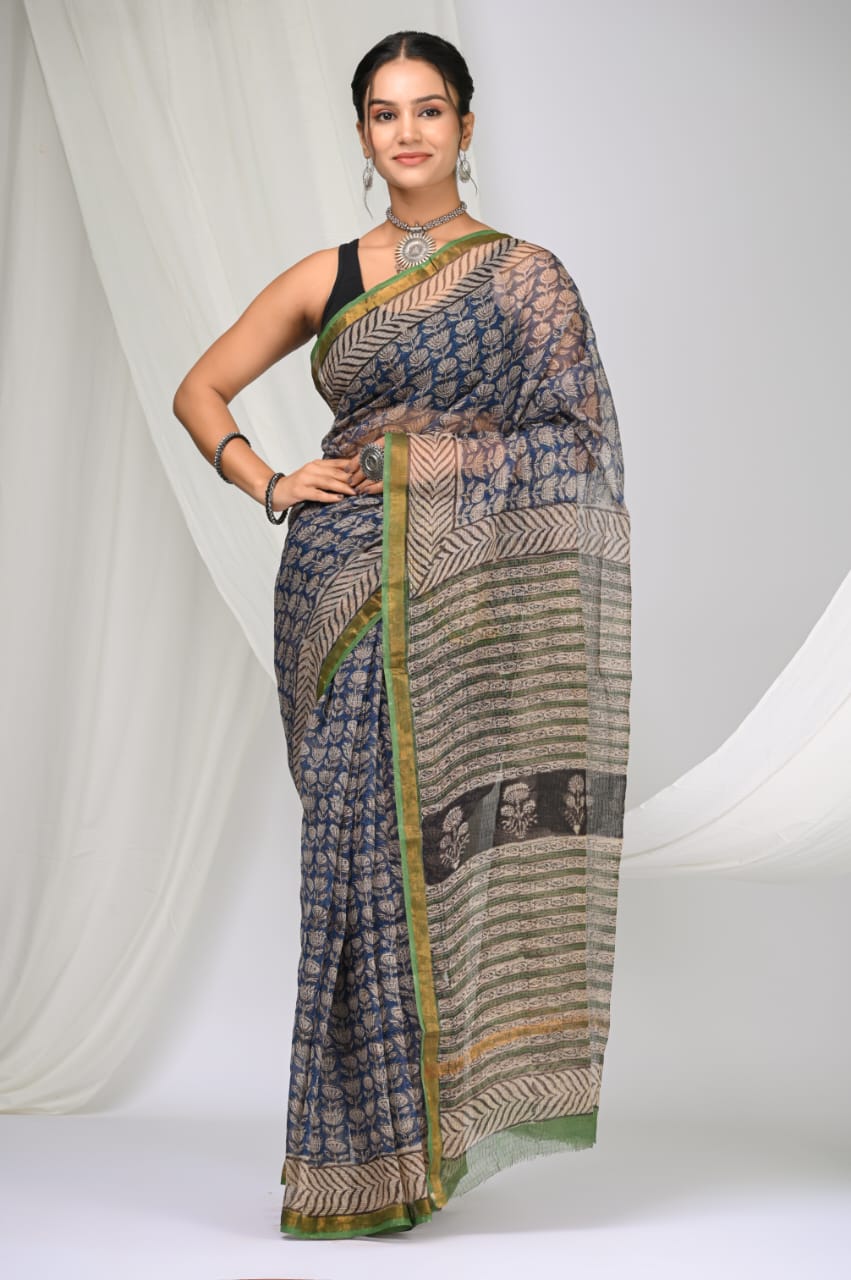 Elegant Handblock Kota Doria Saree for Festive Events