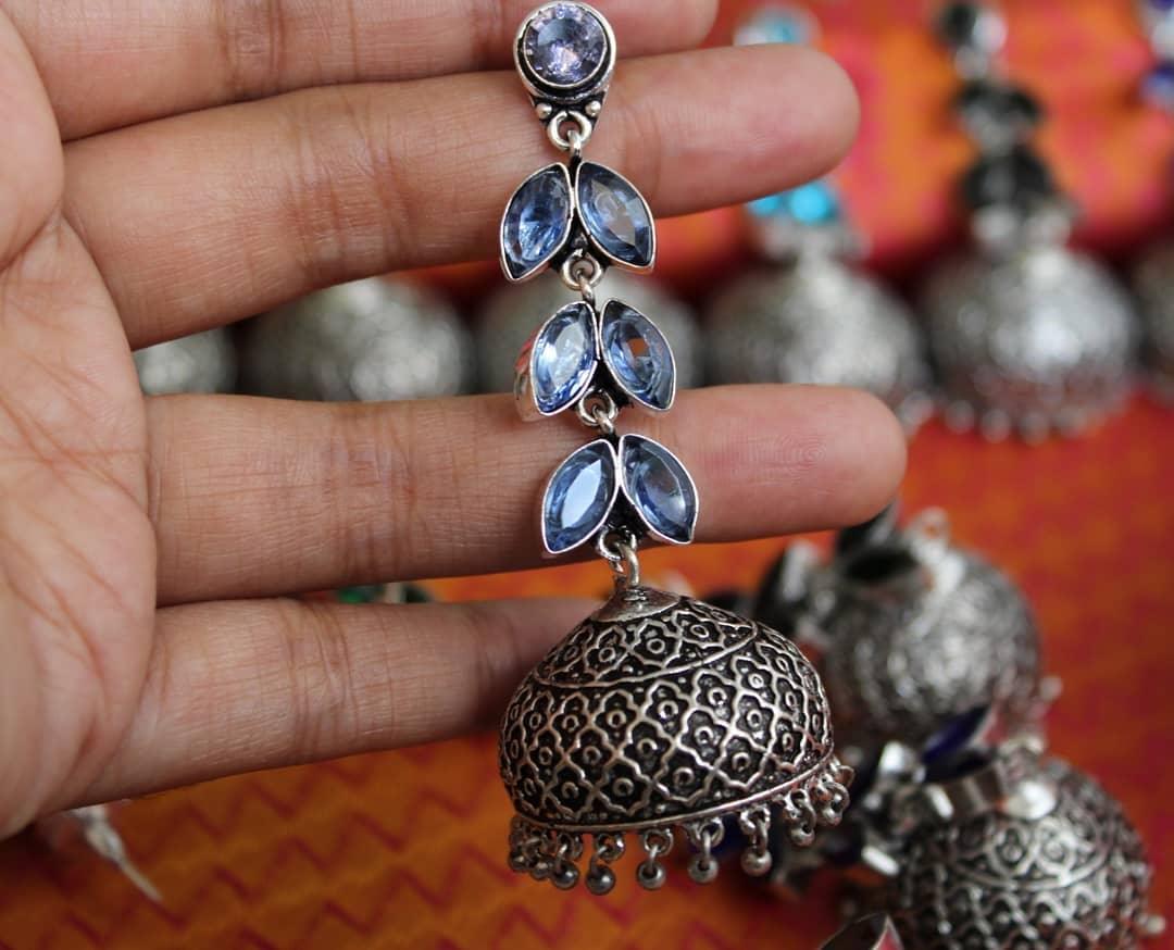Yellow Long Leaf Stone Jhumukas Earrings