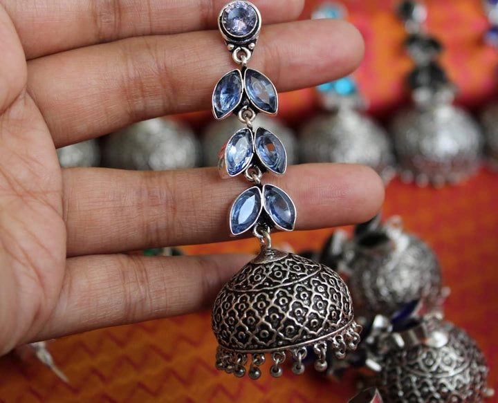 Yellow Long Leaf Stone Jhumukas Earrings