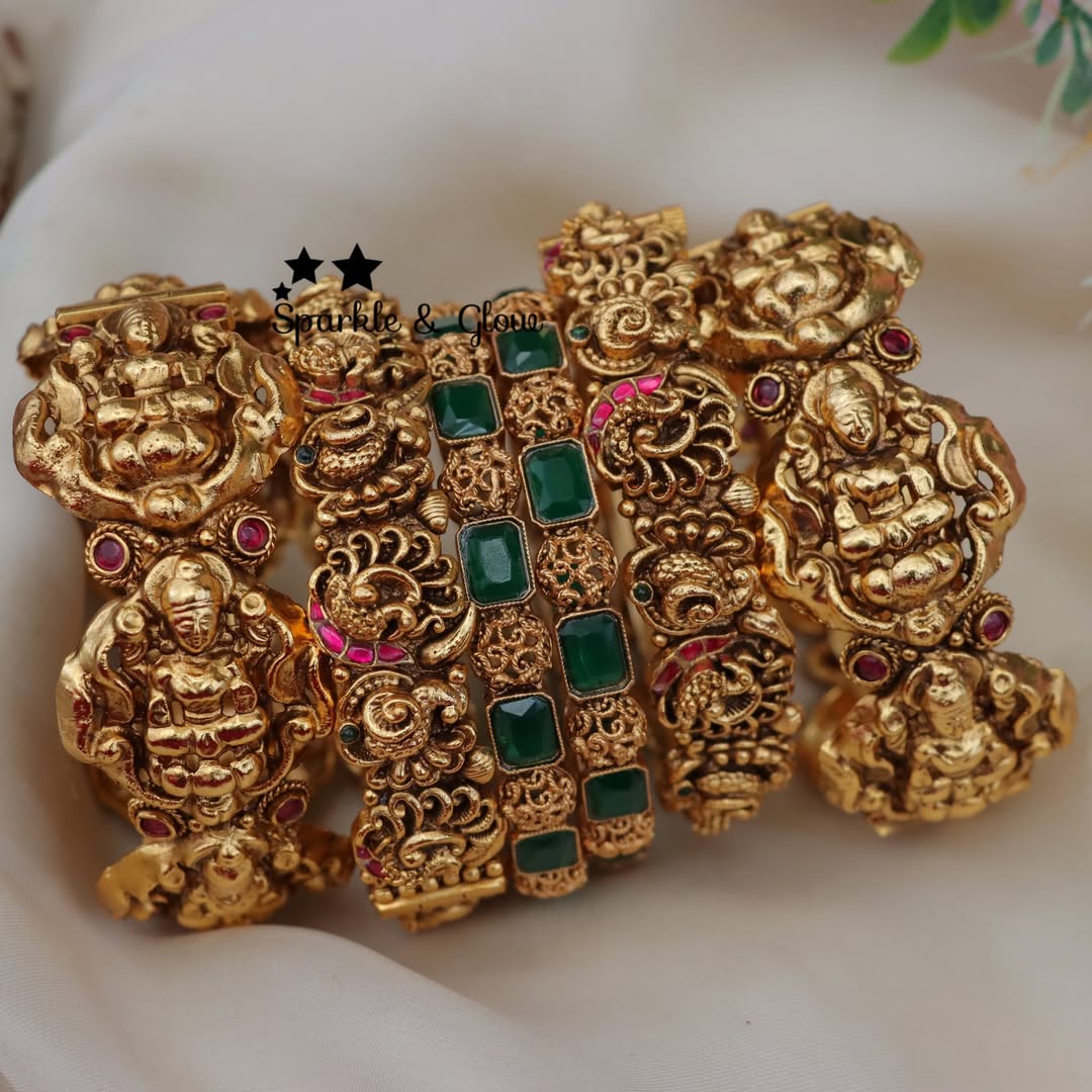 Exquisite Grand Lakshmi Peacock Kundan Bangles Online
