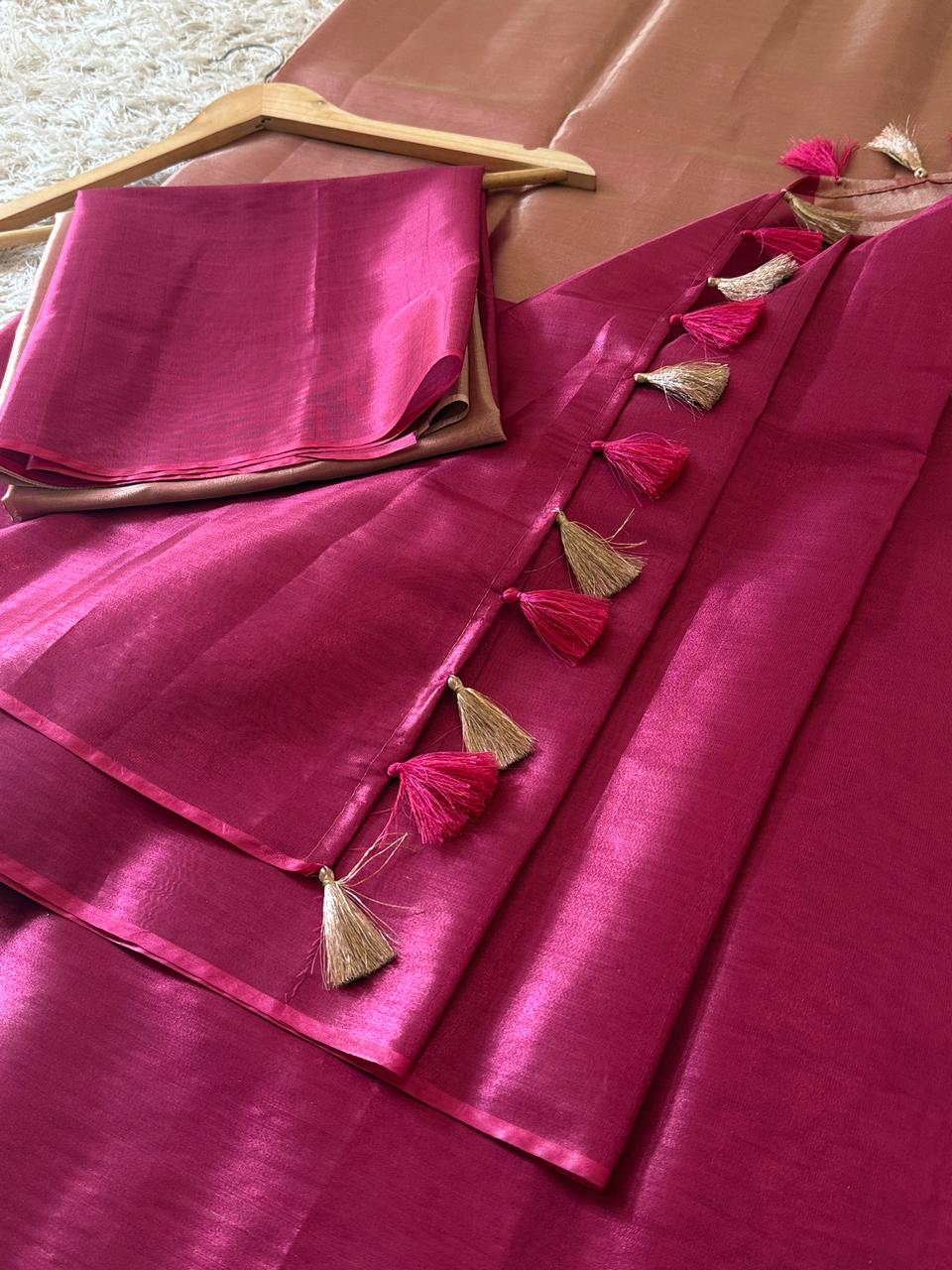 Elegant Banarasi Katan Silk Saree with Stylish Tassels