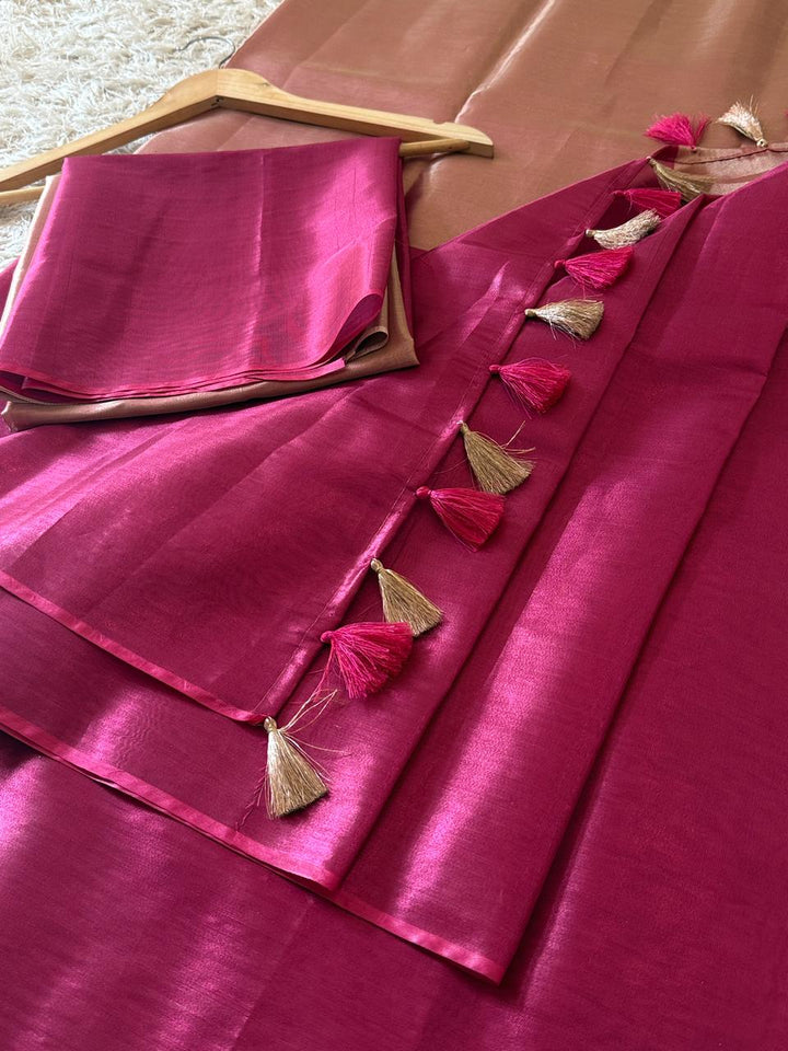 Elegant Banarasi Katan Silk Saree with Stylish Tassels