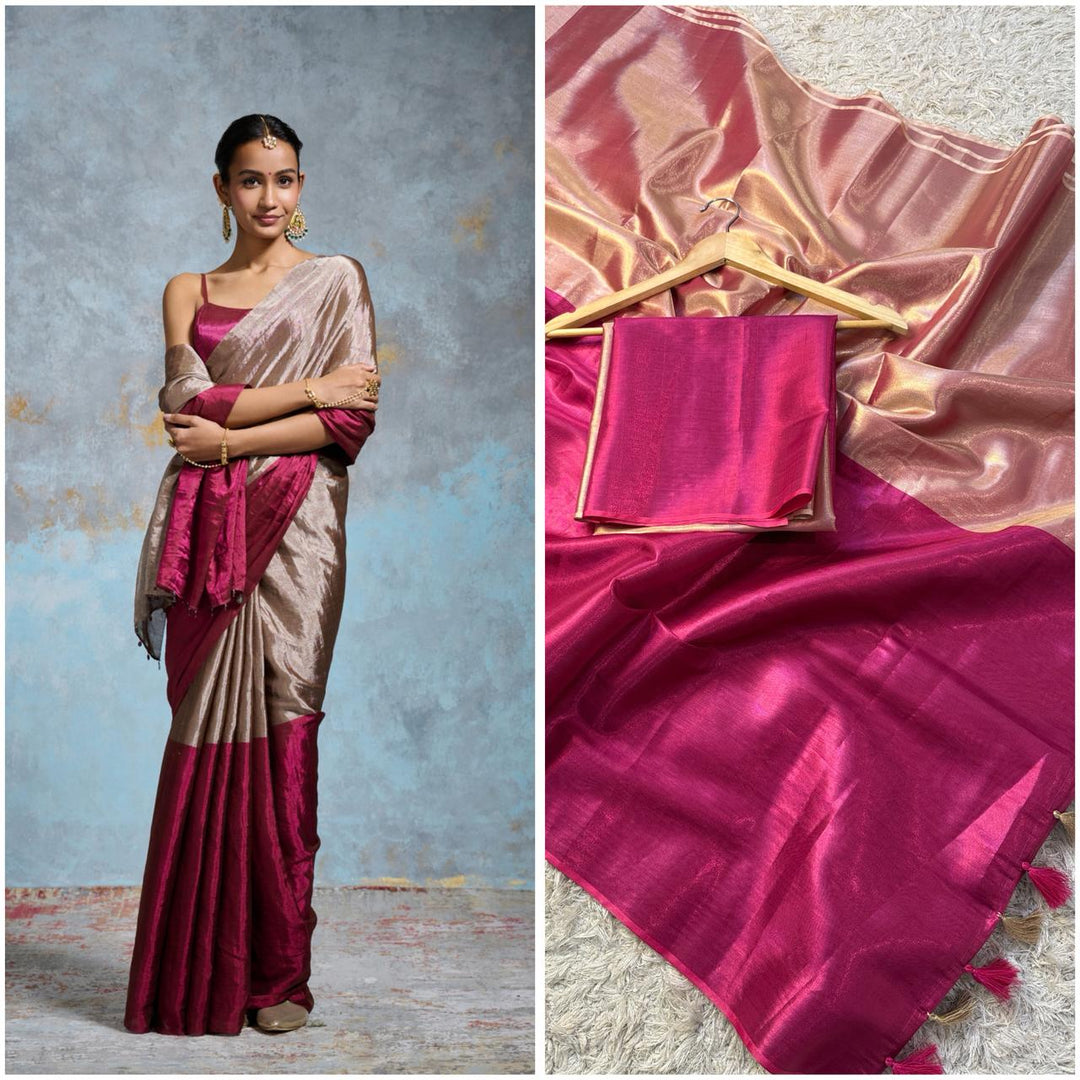 Elegant Banarasi Katan Silk Saree with Stylish Tassels