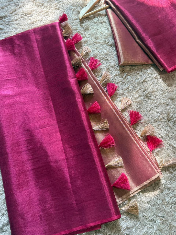 Elegant Banarasi Katan Silk Saree with Stylish Tassels