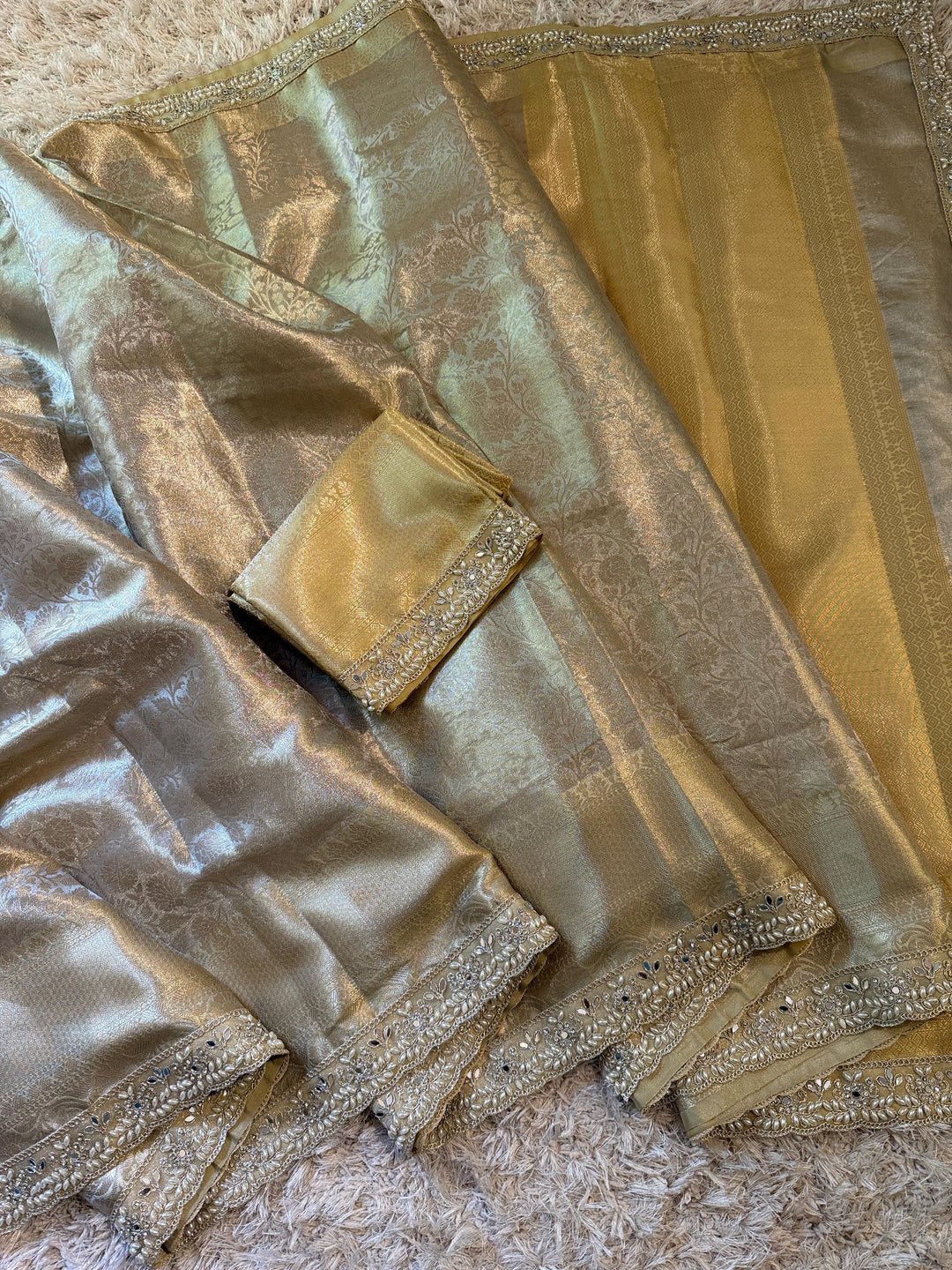 Gold-Toned Tissue Silk Saree - Festive Elegance