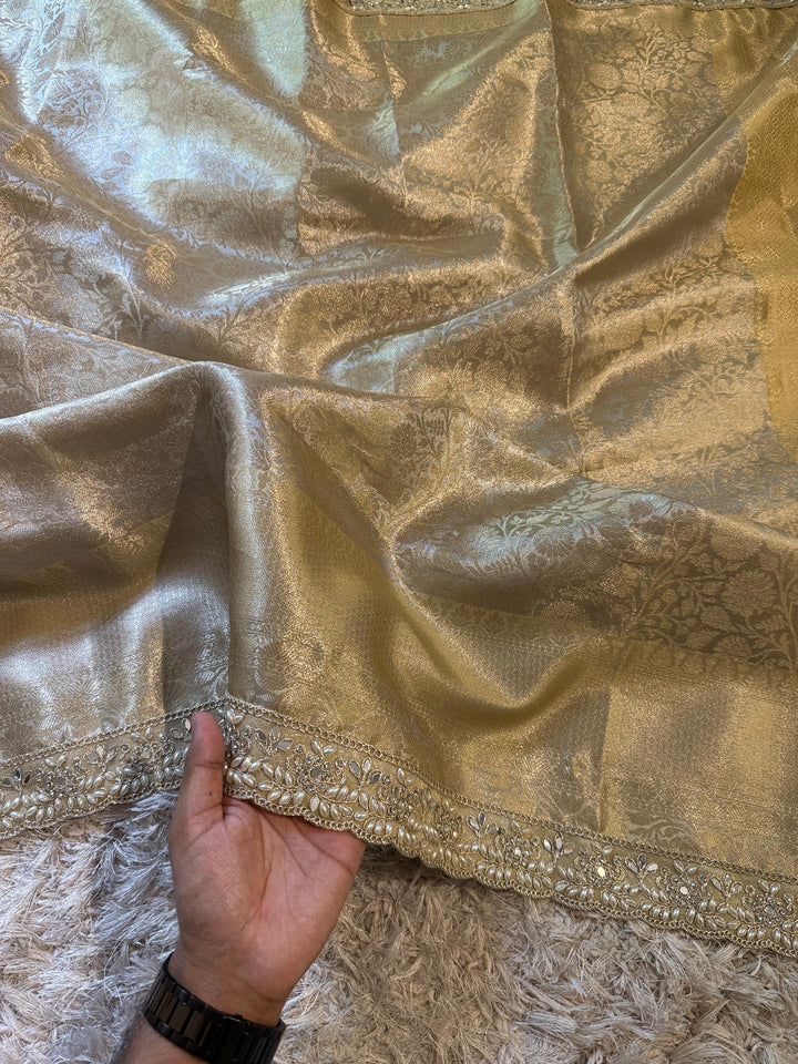 Gold-Toned Tissue Silk Saree - Festive Elegance