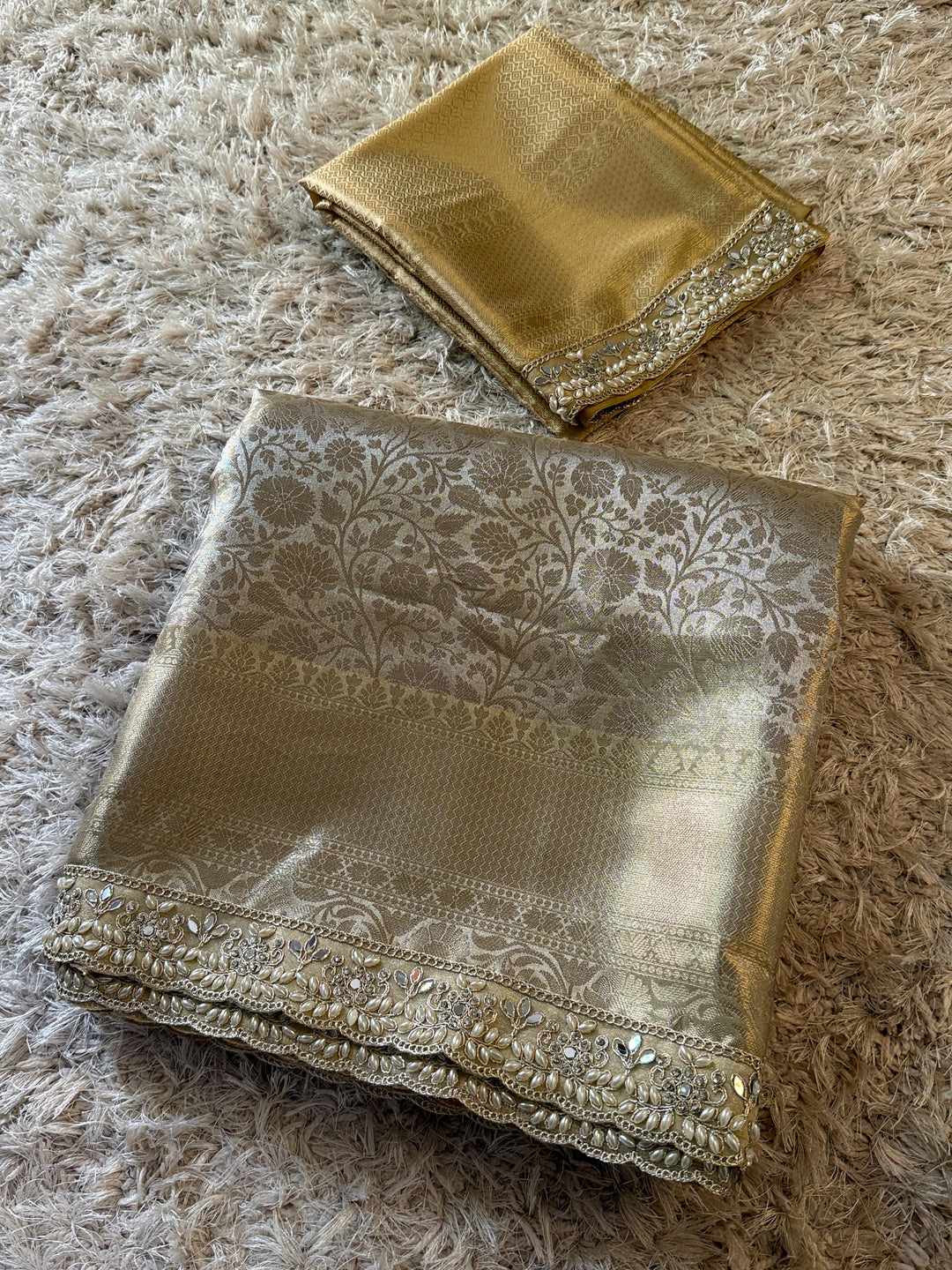 Gold-Toned Tissue Silk Saree - Festive Elegance