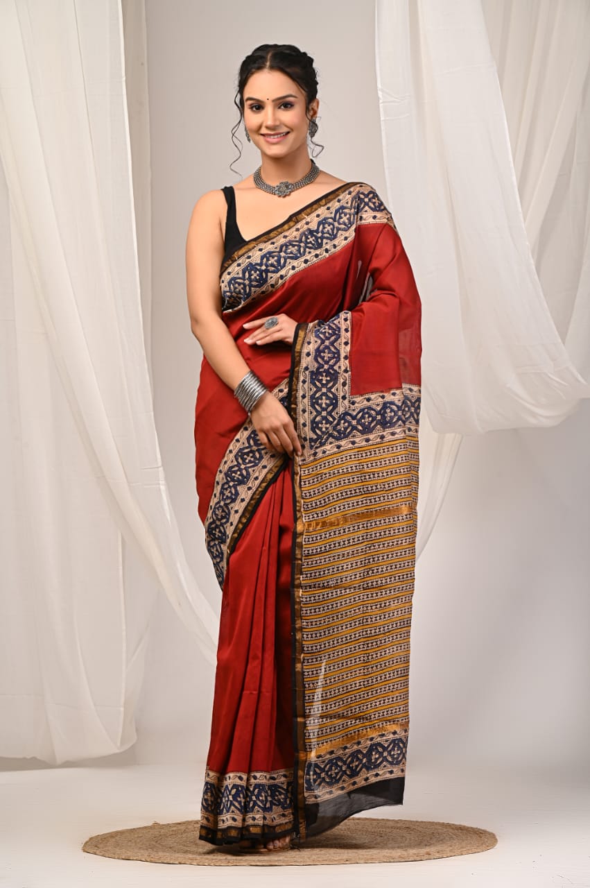 Elegant Chanderi Silk Saree - Festive Handblock Design