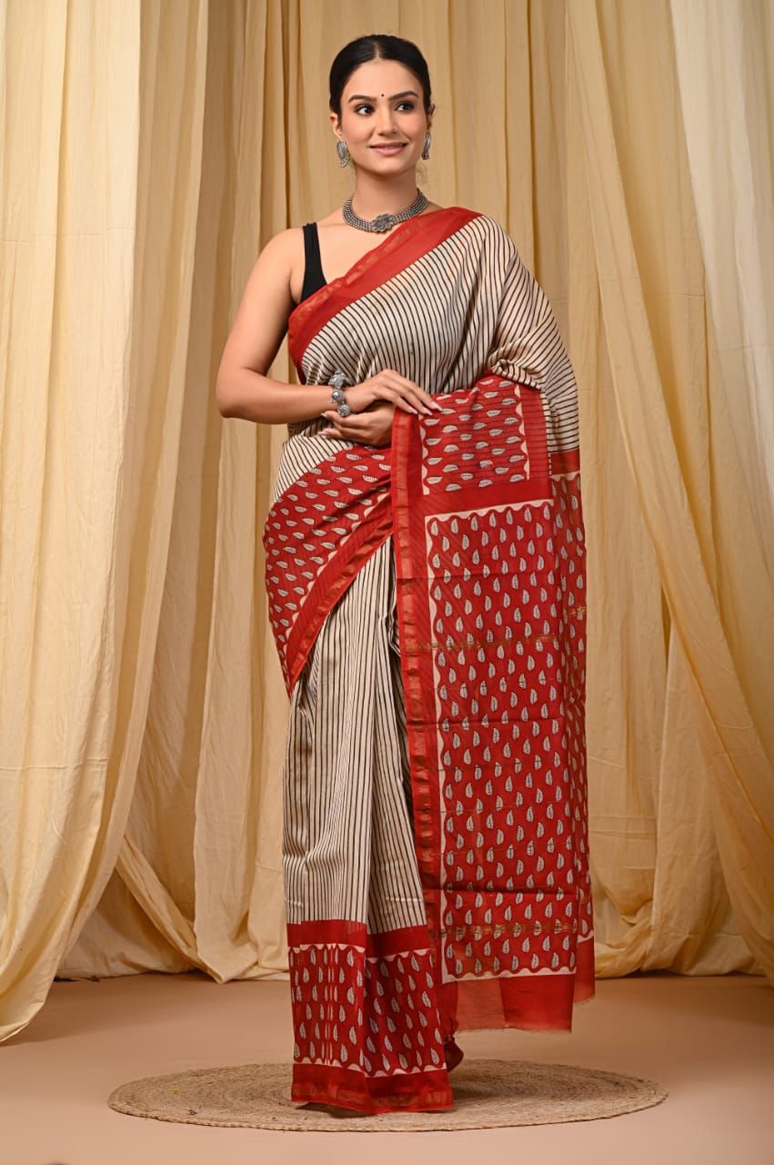 Elegant Chanderi Silk Saree - Festive Handblock Design