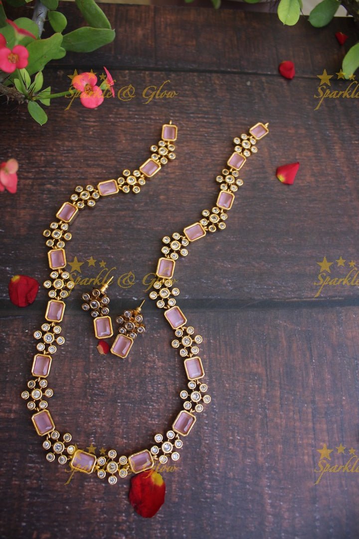 Simple and elegant floral stone haram - Mint Green - Sparkle and Glow - Baby Pink - Back Chain