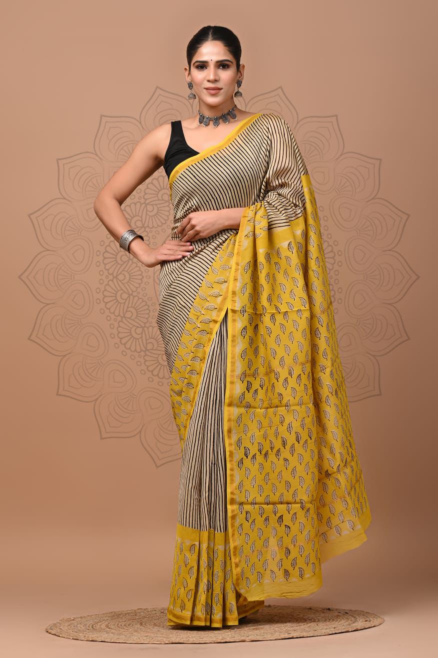 Elegant Chanderi Silk Saree - Festive Handblock Design