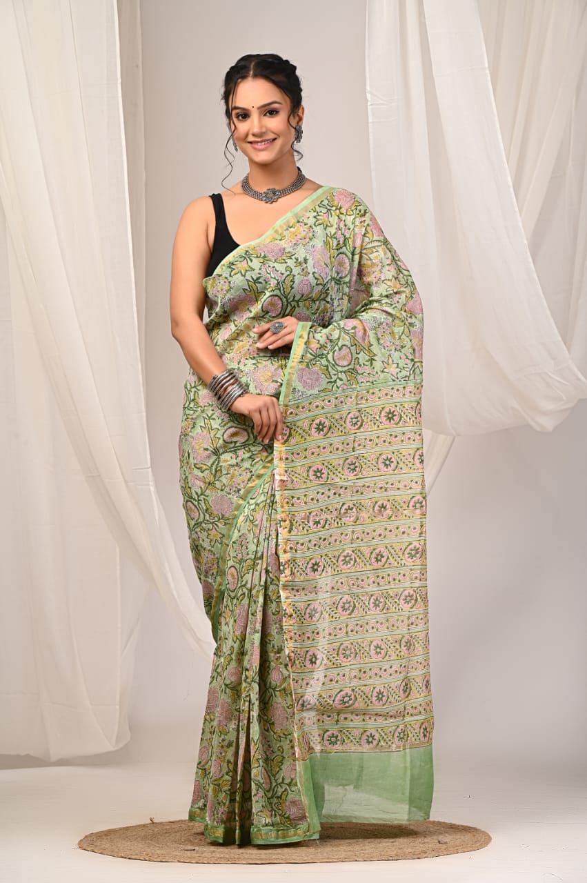 Elegant Chanderi Silk Saree - Festive Handblock Design