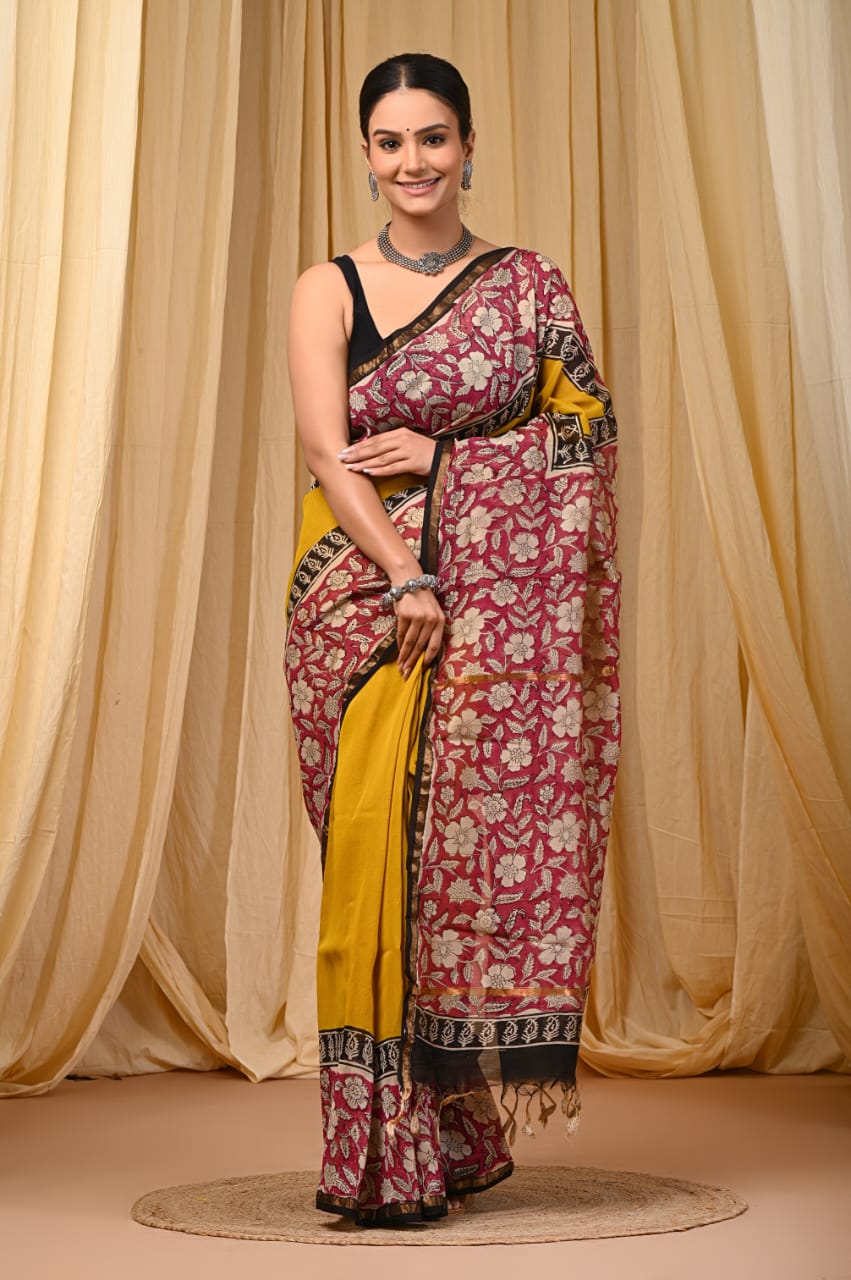 Elegant Chanderi Silk Saree - Festive Handblock Design