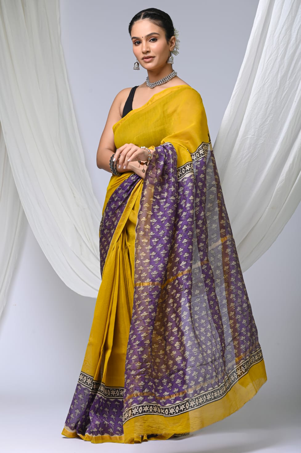 Elegant Chanderi Silk Saree - Festive Handblock Design