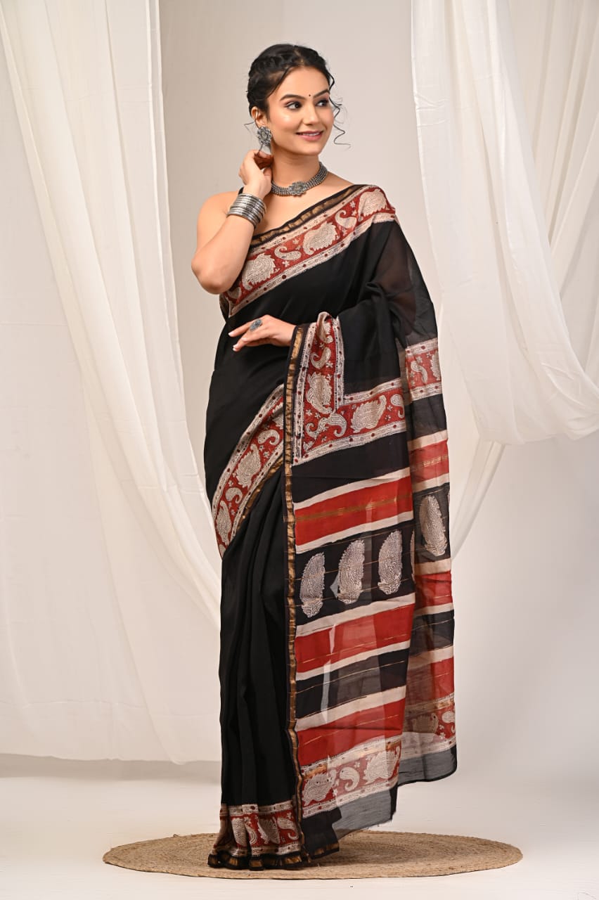 Elegant Chanderi Silk Saree - Festive Handblock Design