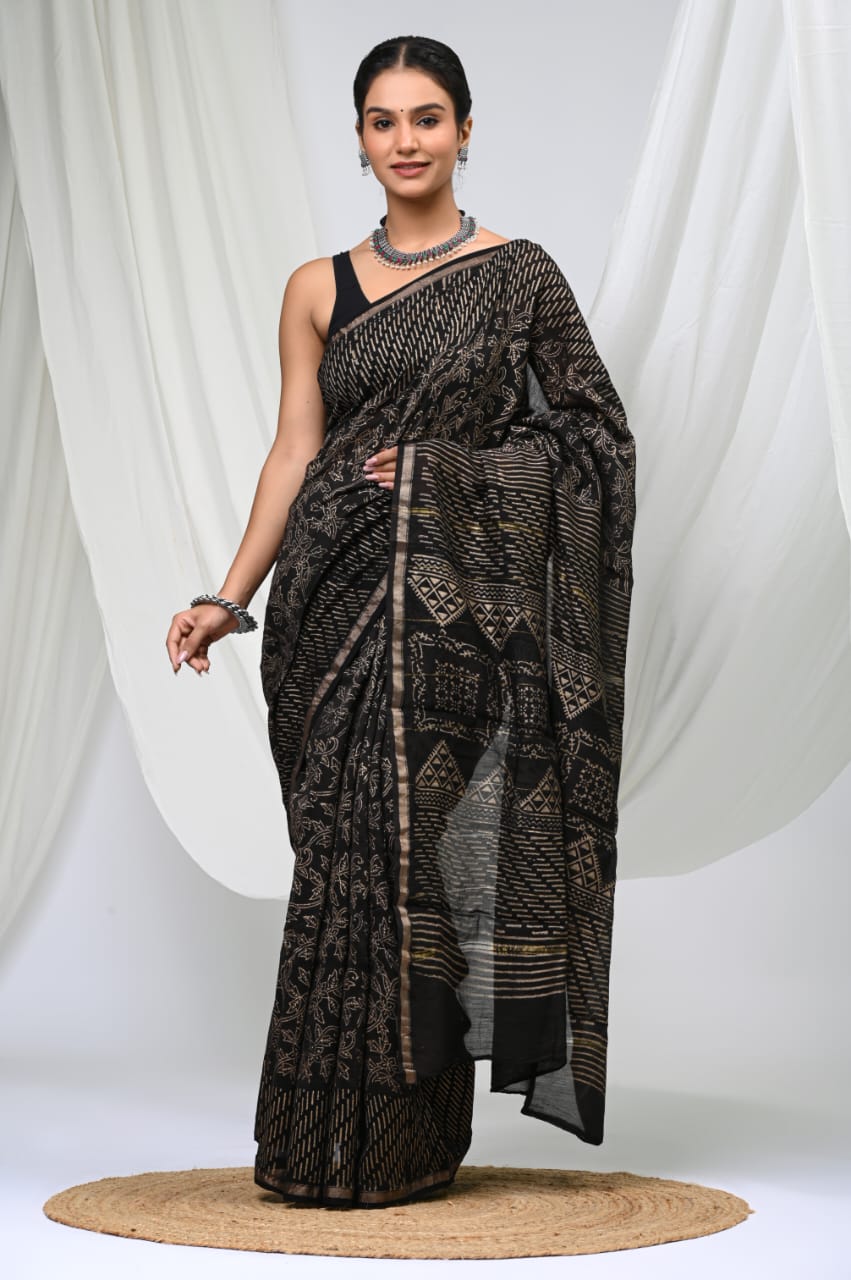 Elegant Chanderi Silk Saree - Festive Handblock Design